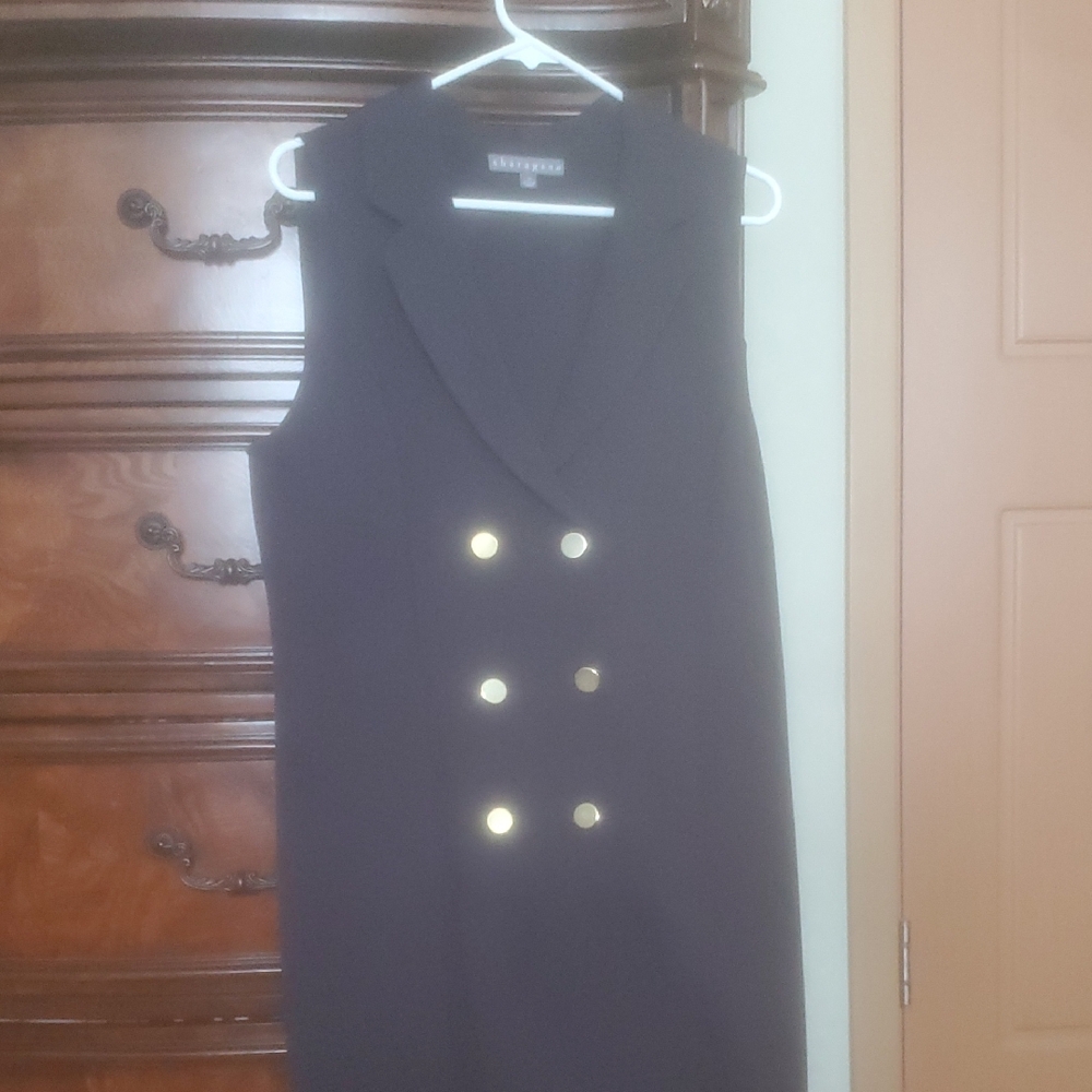 Sharagano Navy Sleeveless Blazer Dress with Gold Buttons